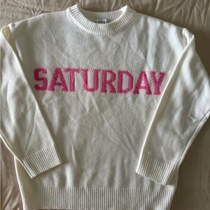 English Factory White Sweater with Pink 'Saturday' Print